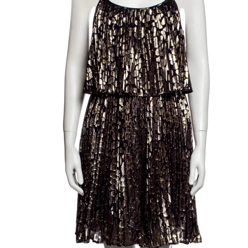 Halston Heritage Gold Silk Tiered Dress